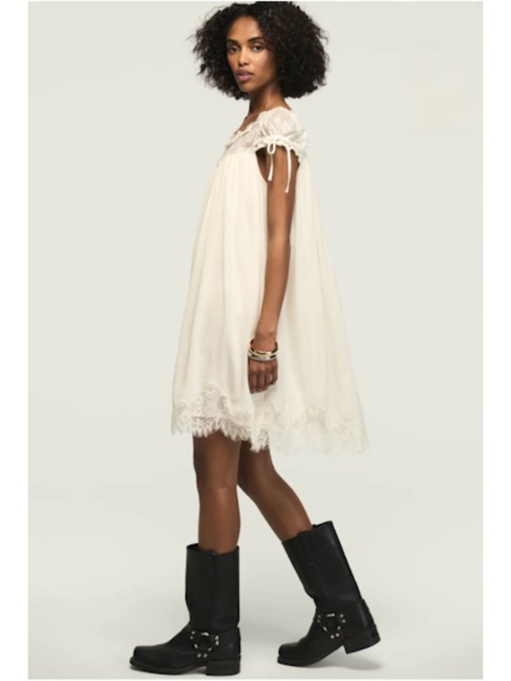 NWT Lucky Brand Lace Babydoll Mini Dress in Gardenia, Sz. L - Picture 2 of 5